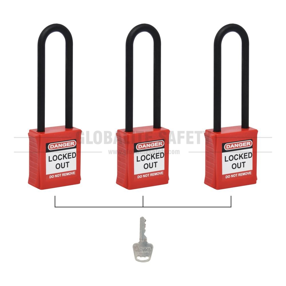 Safety Lockout Padlock with Long De-Electric Nylon Shackle - Key Alike